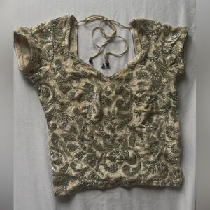 Brand new heavy sequin embroidered Cream and Silver long multi useful blouse